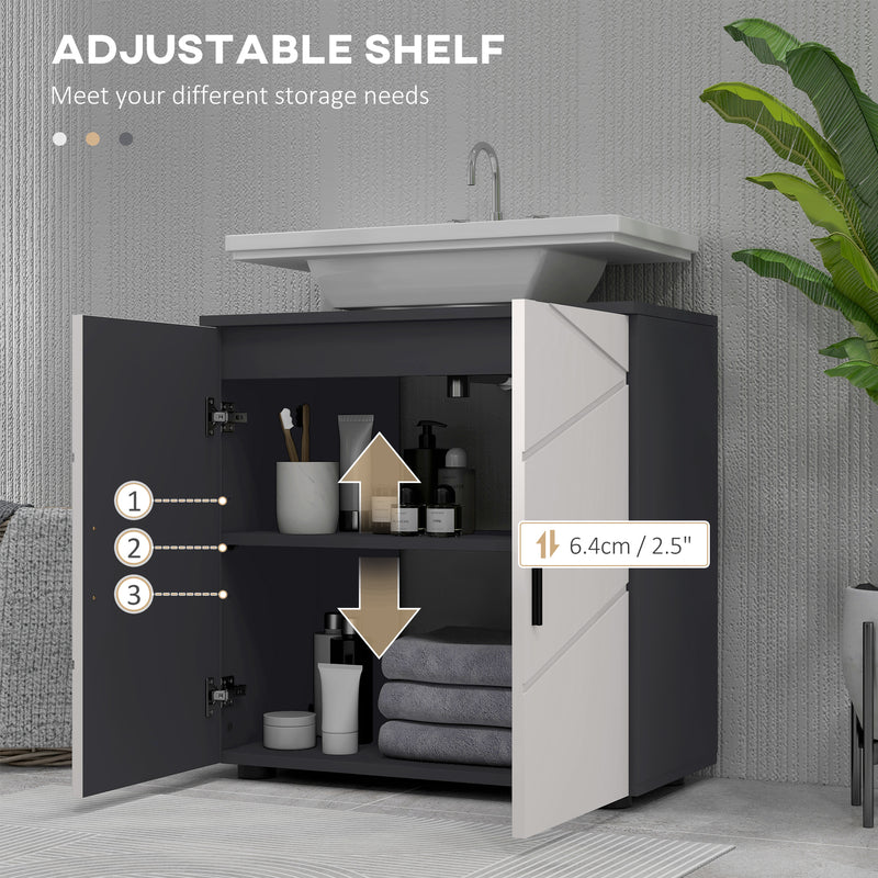 Under Sink Bathroom Cabinet with Shelf and Double Doors for Basin Storage Light Grey AOSOM