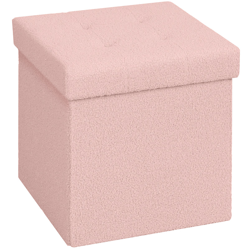Foldable Sherpa Fleece Storage Ottoman with Removable Lid Ideal for Bedrooms Pink