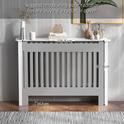 White Slatted MDF Radiator Cover Cabinet With Lined Grill Ideal For Stylish Heating