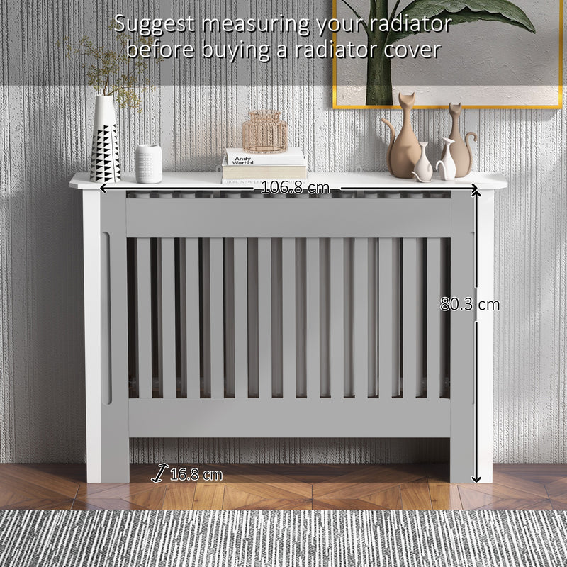 White Slatted MDF Radiator Cover Cabinet With Lined Grill Ideal For Stylish Heating