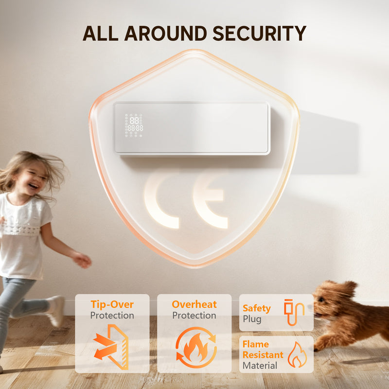 2000W Wall Mounted Ceramic Electric Heater with Thermostat for Home Use White