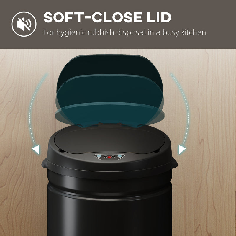 30L Touchless Kitchen Sensor Bin with Lid for Rubbish Waste Stainless Steel Black AOSOM
