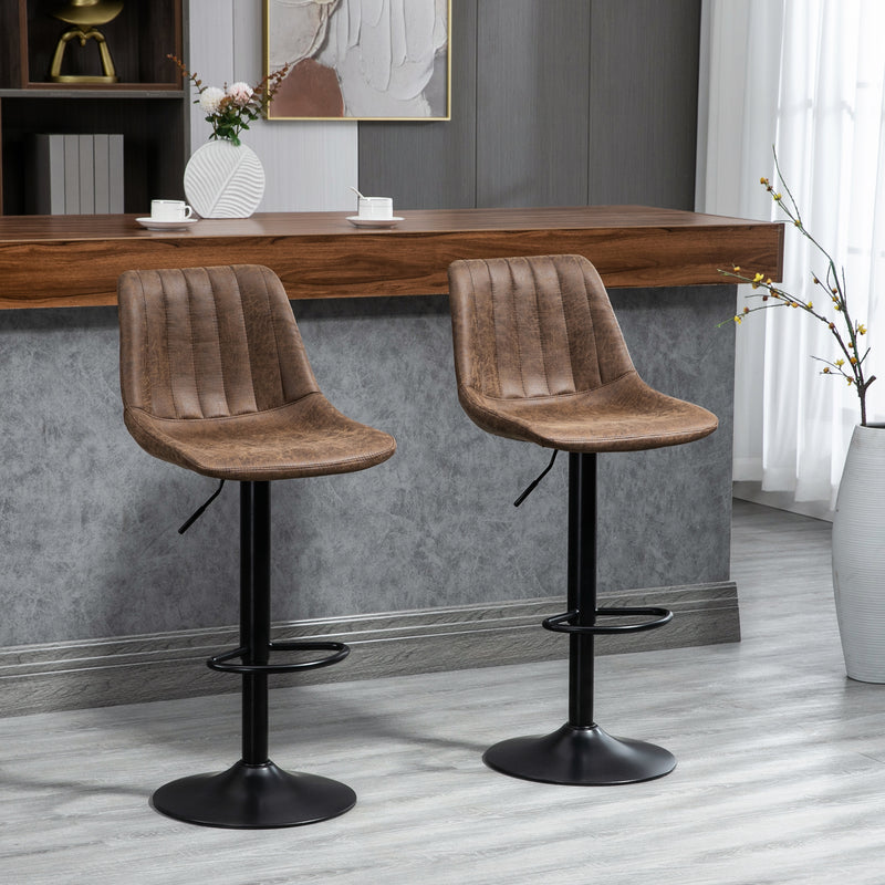 Set of 2 Swivel Bar Stools with Backrest and Adjustable Height for Kitchen Island Brown