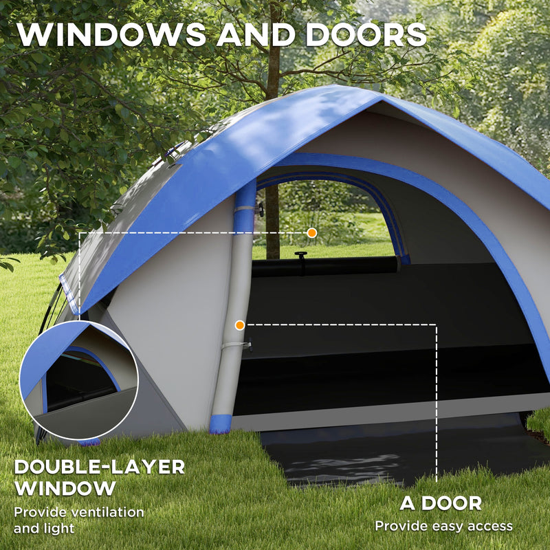 2 Person Waterproof Camping Tent with Muddy Shoe Panel and Mesh Window Grey and Dark Blue
