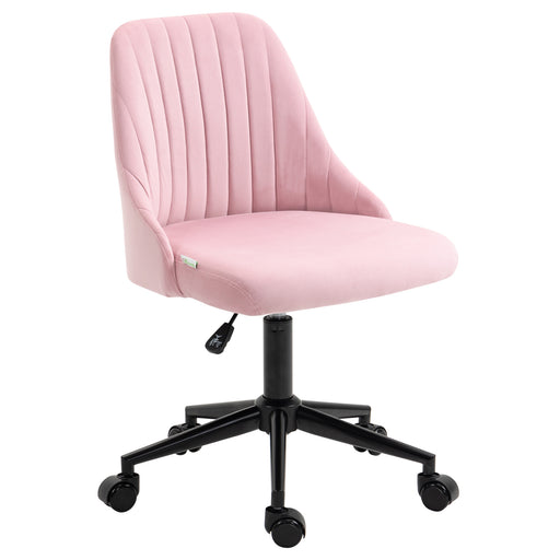 Pink Velvet Feel Armless Swivel Office Chair With Adjustable Seat by Vinsetto