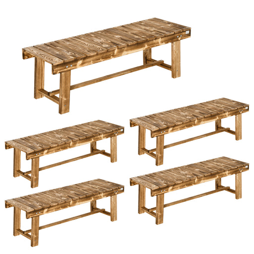 2 Seater Wooden Garden Bench Set for Indoor or Outdoor Use Compact Design, Carbonised