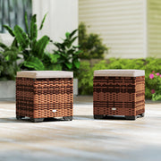 Set of 2 Rattan Storage Ottomans with Cushions for Garden Balcony and Indoor Use Beige by Outsunny