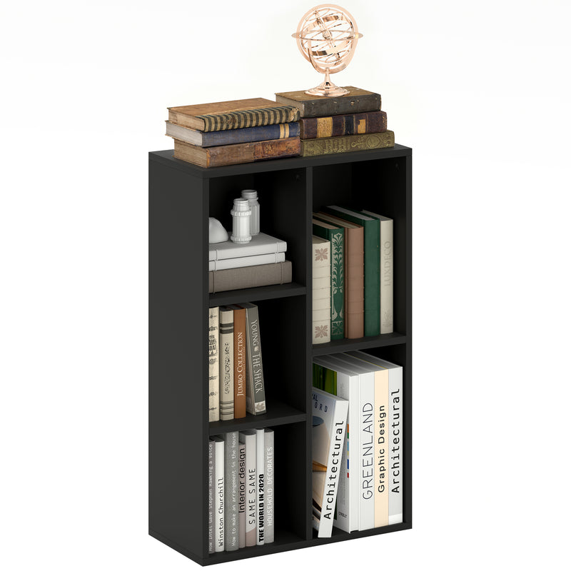 Black 2 Tier Bookshelf with 5 Storage Compartments by HOMCOM