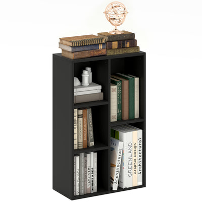 Black 2 Tier Bookshelf with 5 Storage Compartments by HOMCOM