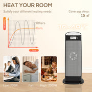 2000W Ceramic Electric Fan Heater With Thermostat And Oscillation For Home Office Black
