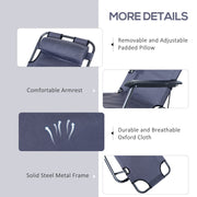 Grey 2 Seater Folding Sun Lounger Set With Reclining Backrest For Garden Relaxation