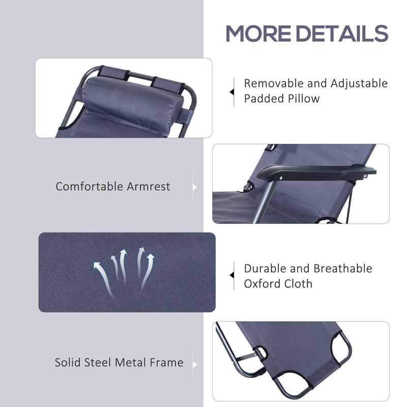 Grey 2 Seater Folding Sun Lounger Set With Reclining Backrest For Garden Relaxation