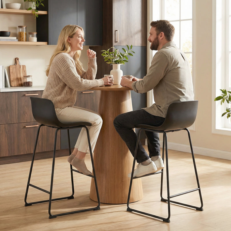 Set of 2 Bar Stools with Cushioned Seat and Easy Clean Surface for Kitchen Black AOSOM