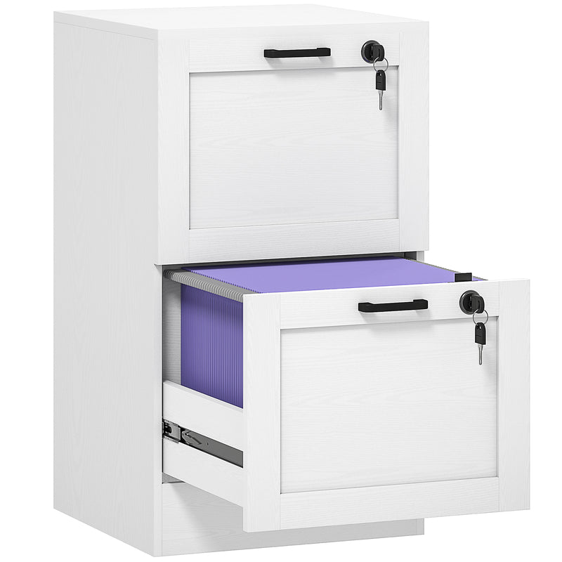 White 2 Drawer Lockable Filing Cabinet for Home Office Storage and Organisation Homcom