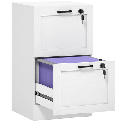 White 2 Drawer Lockable Filing Cabinet for Home Office Storage and Organisation Homcom