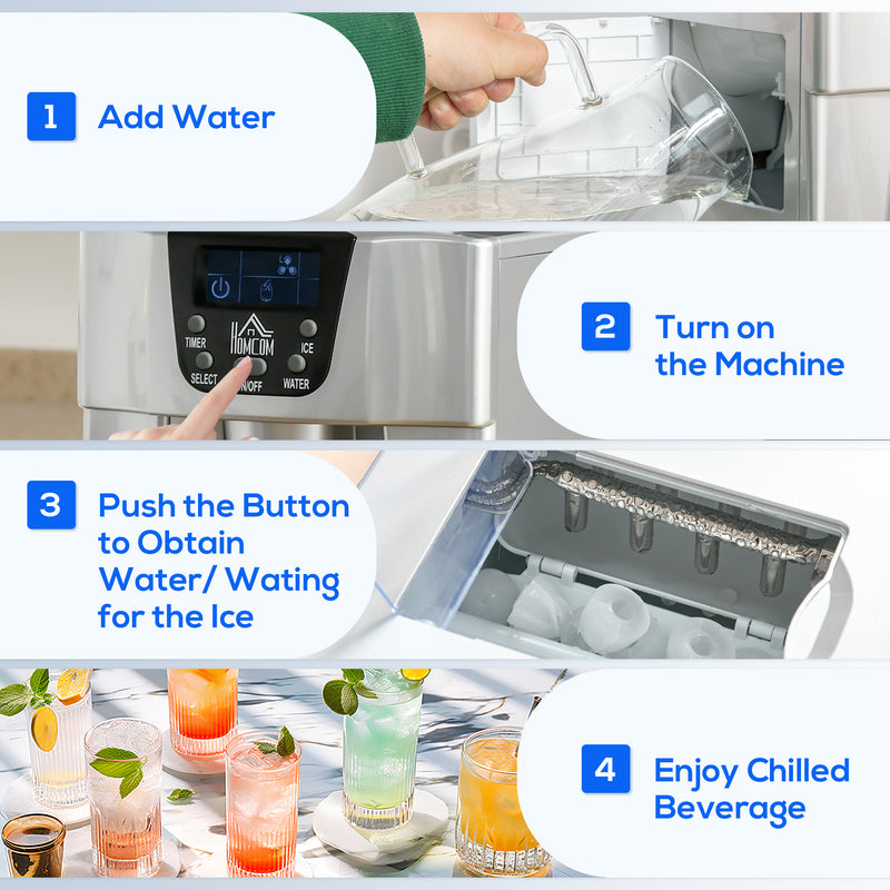 Countertop Ice Maker and Water Dispenser with 3L Tank and Fast Cooling for Home Use Silver
