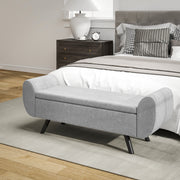 Dark Grey Upholstered Storage Ottoman Bench with Armrests and Rubberwood Legs by HOMCOM