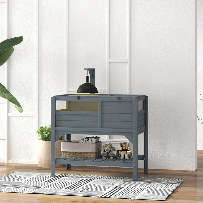 Grey Wooden Tortoise House with Shelter Run Shelf Lamp Holder and Tray by PawHut