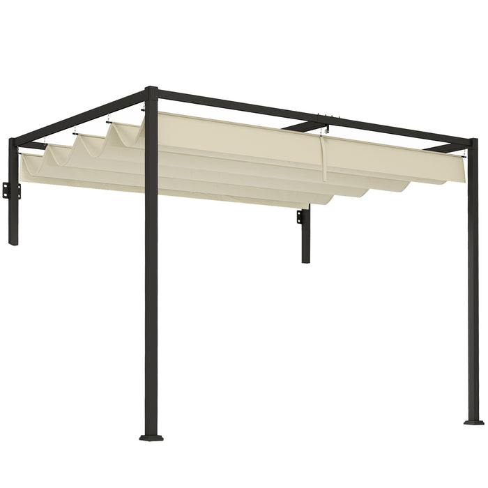 2x3m Lean To Steel Pergola with Retractable Khaki Fabric Canopy by Outsunny