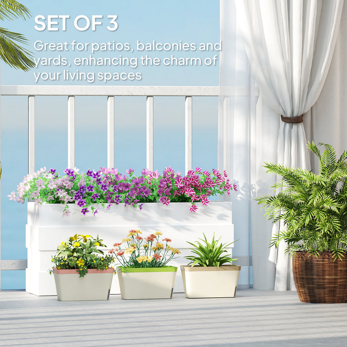 Set of 3 Self Watering Rectangular Planters 27cm with Water Level Window by Outsunny
