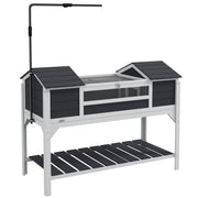 Wooden Tortoise Enclosure with Lamp Holder Storage Shelf and Two Houses, Grey