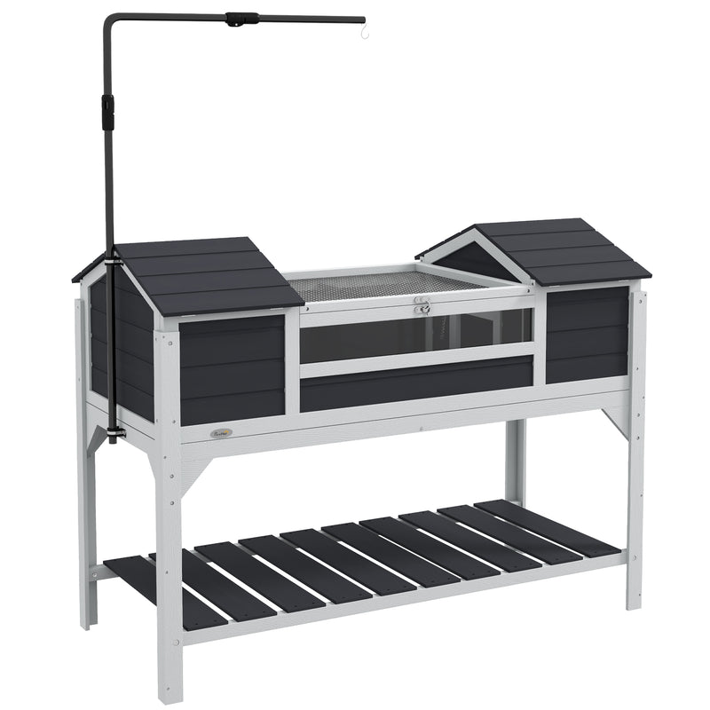 Wooden Tortoise Enclosure with Lamp Holder Storage Shelf and Two Houses, Grey