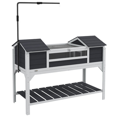 Wooden Tortoise Enclosure with Lamp Holder Storage Shelf and Two Houses, Grey