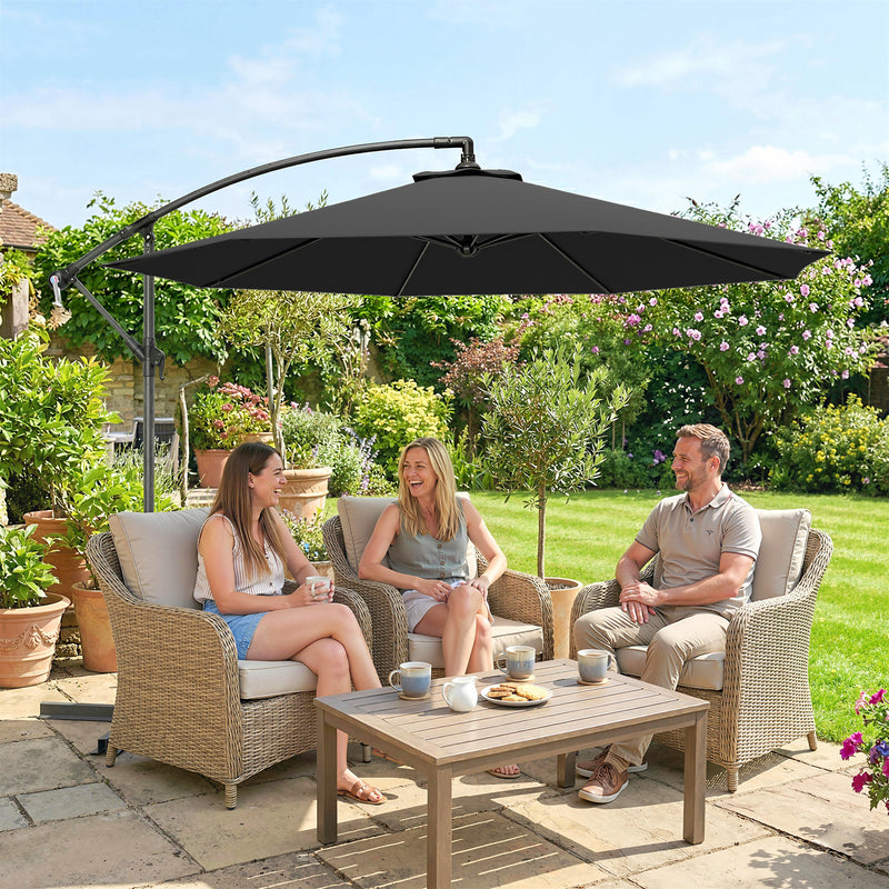Black Cantilever Garden Parasol with Adjustable Shade for Outdoor Dining and Lounging