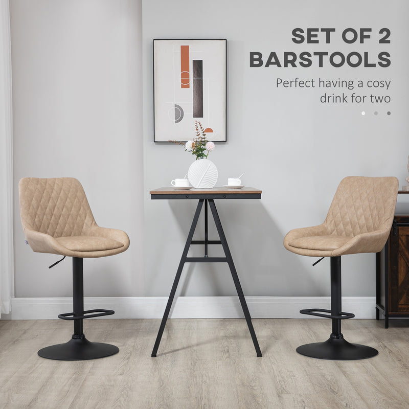 Adjustable Swivel Bar Stools Set of 2 with Backrest for Kitchen or Home Bar Light Khaki