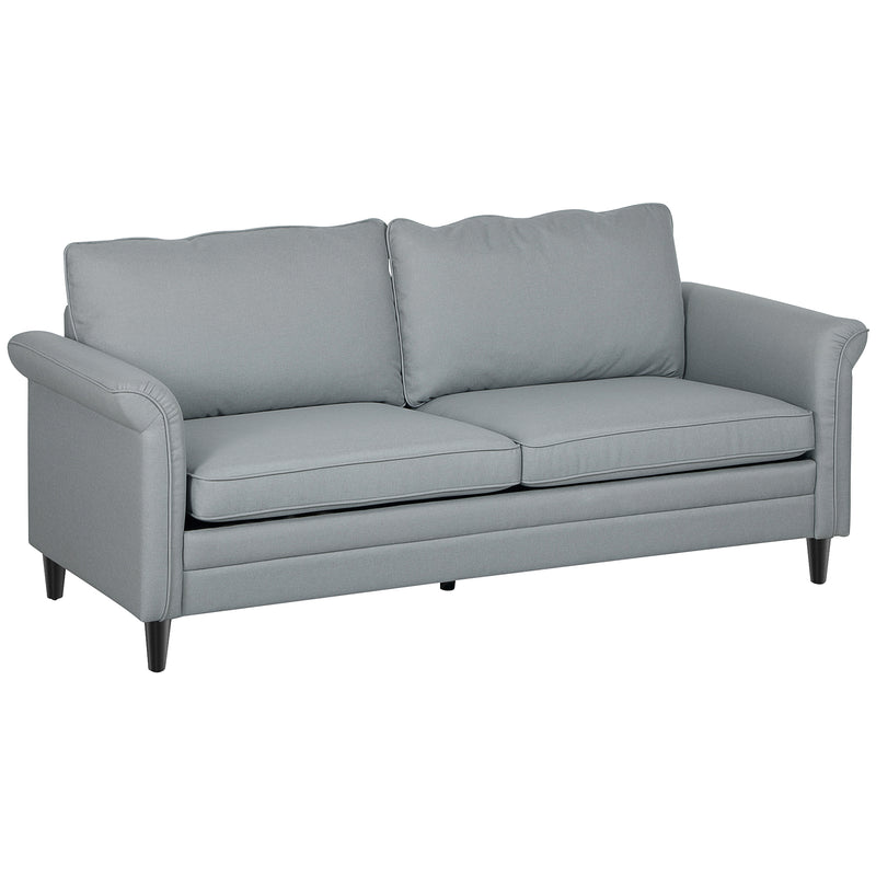 Grey 3 Seater Upholstered Sofa with Spring Cushion and Rubber Wood Legs by HOMCOM