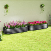 Set of 2 Dark Grey Galvanised Metal Raised Garden Beds for Flowers Herbs and Succulents