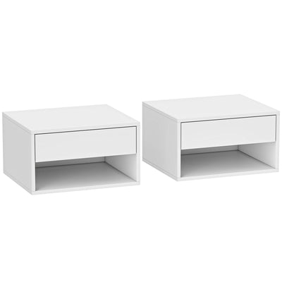 Floating Bedside Tables Set of 2 with Drawer and Shelf for Space Saving Bedroom Storage White AOSOM