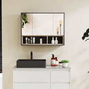Grey Wall Mounted Bathroom Mirror Cabinet With 3 Doors and Storage by HOMCOM