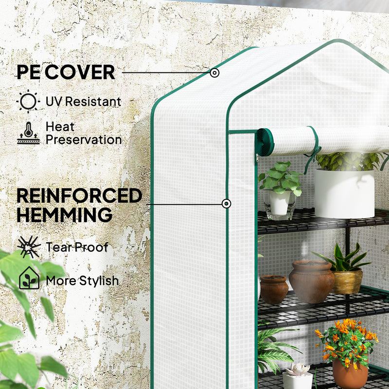 Four Tier Mini Greenhouse With Reinforced Cover Ideal For Small Gardens Green AOSOM