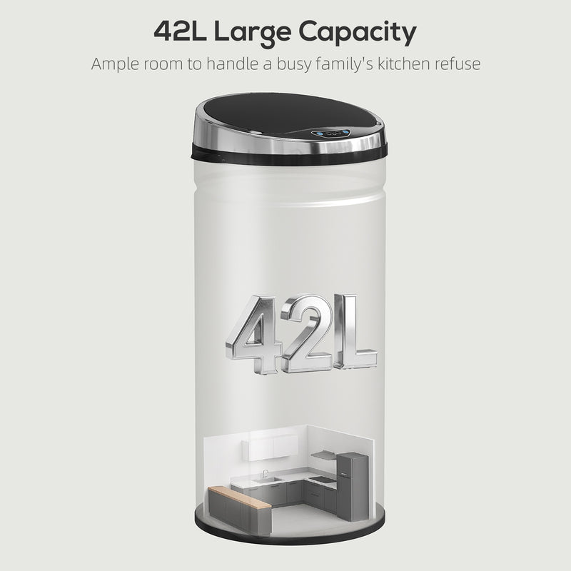 Automatic 42L Automatic Kitchen Sensor Bin with Soft Close Lid Ideal for Home Use, Stainless Steel