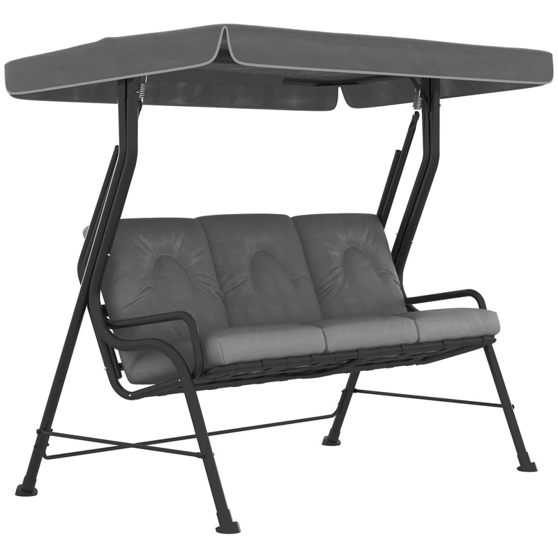 3 Seater Garden Swing Chair with Adjustable Canopy and Thick Cushions Light Grey Outsunny