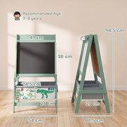 Dimensions diagram of the green easel showing 54 x 46.5 x 94.5 cm and a 47 x 38 cm board