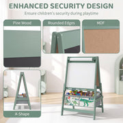Green easel material close-ups of pine wood, rounded edges, MDF and A-shape frame