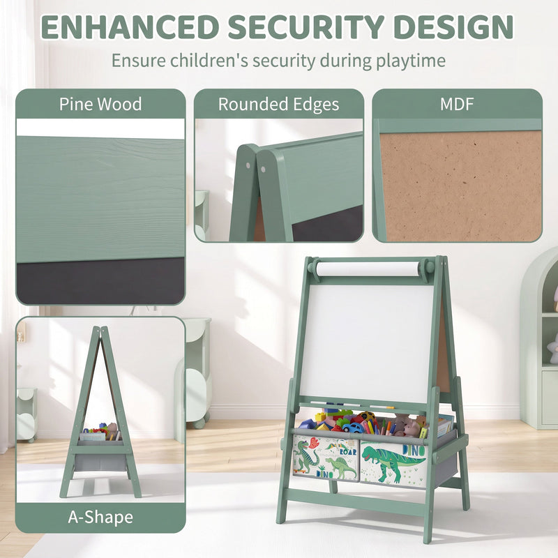 Green easel material close-ups of pine wood, rounded edges, MDF and A-shape frame