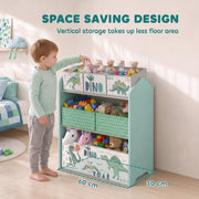 Space-saving green toy rack showing its 60 cm width and 30 cm depth