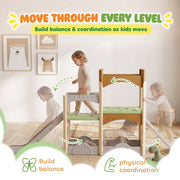 Children moving through the playset with arrows for balance and physical coordination