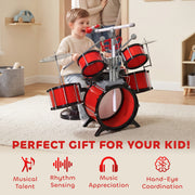 Red stool included with the kids drum kit