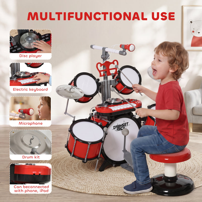 Dimensions diagram for the red kids drum kit