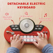 Foot pedal and drum detail on the red kids drum kit