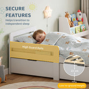 High guard rail on the grey kids bed with a 22 cm low-to-ground height callout