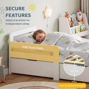 High guard rail on the white kids bed with a 22 cm low-to-ground height callout