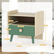 Dimension diagram showing the 40 x 32.5 x 40 cm bedside table with drawer and leg measurements