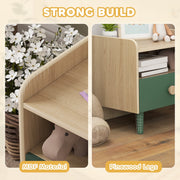 Close-up of the MDF frame edge and green-painted pine legs