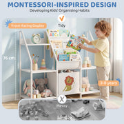 Bookshelf styled in a child's bedroom against a wall