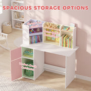 Three-tier shelf, over-desk bookshelf and under-desk cabinets on the kids desk